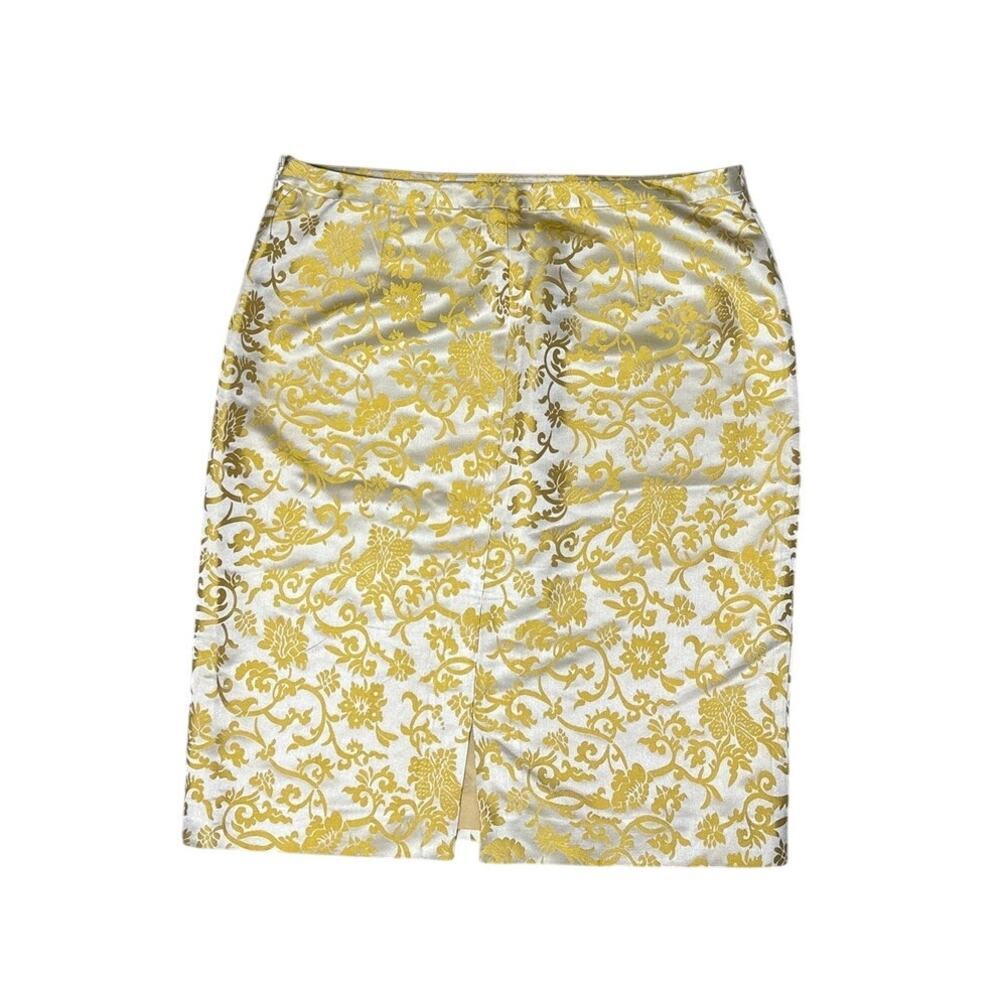 Banana Republic Gold Floral Brocade Silk Pencil Skirt